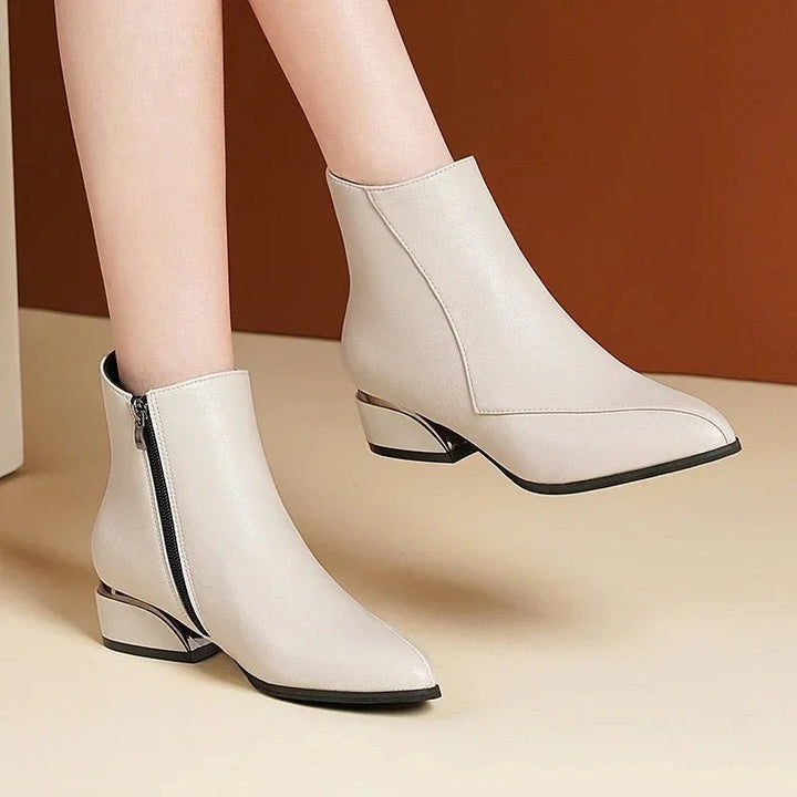 Damen Stiefeletten aus veganem Leder mit seitlichem Reißverschluss