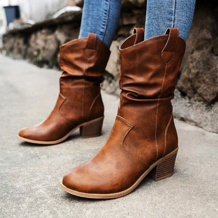 Damen Stiefel aus veganem Leder mit Raffungen