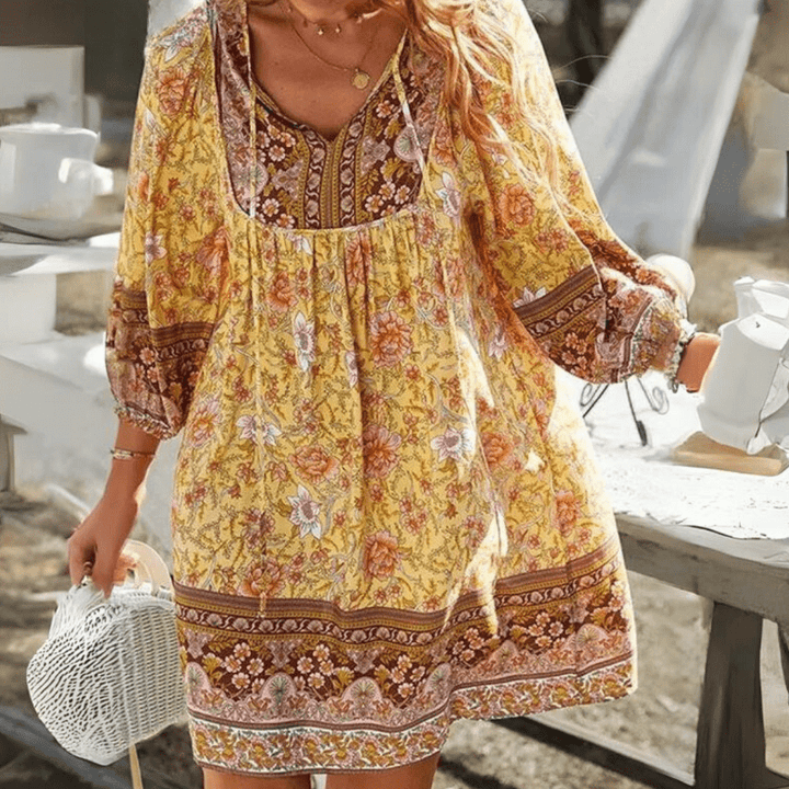Damen Boho Midikleid mit Blumenmuster