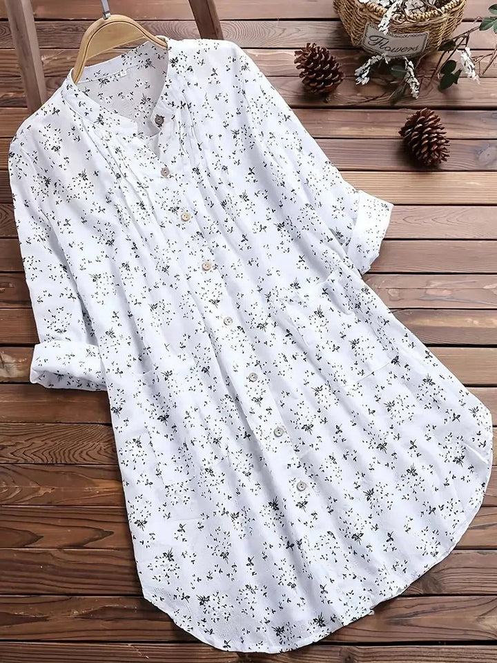Langärmliges Blumenkleid mit Knopfleiste für Damen