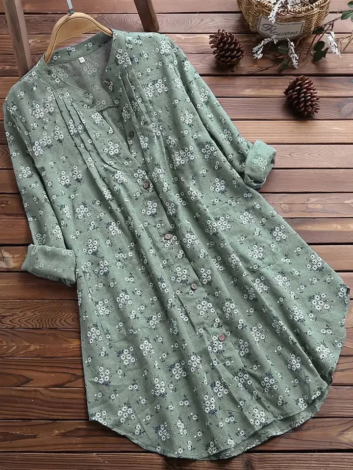 Langärmliges Blumenkleid mit Knopfleiste für Damen