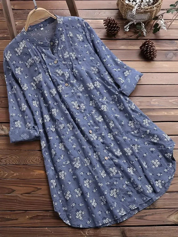 Langärmliges Blumenkleid mit Knopfleiste für Damen