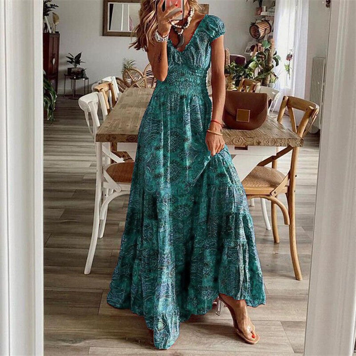 Damen Maxikleid mit Blumenmuster und Stufenrock