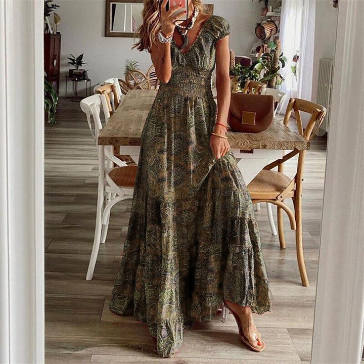 Damen Maxikleid mit Blumenmuster und Stufenrock
