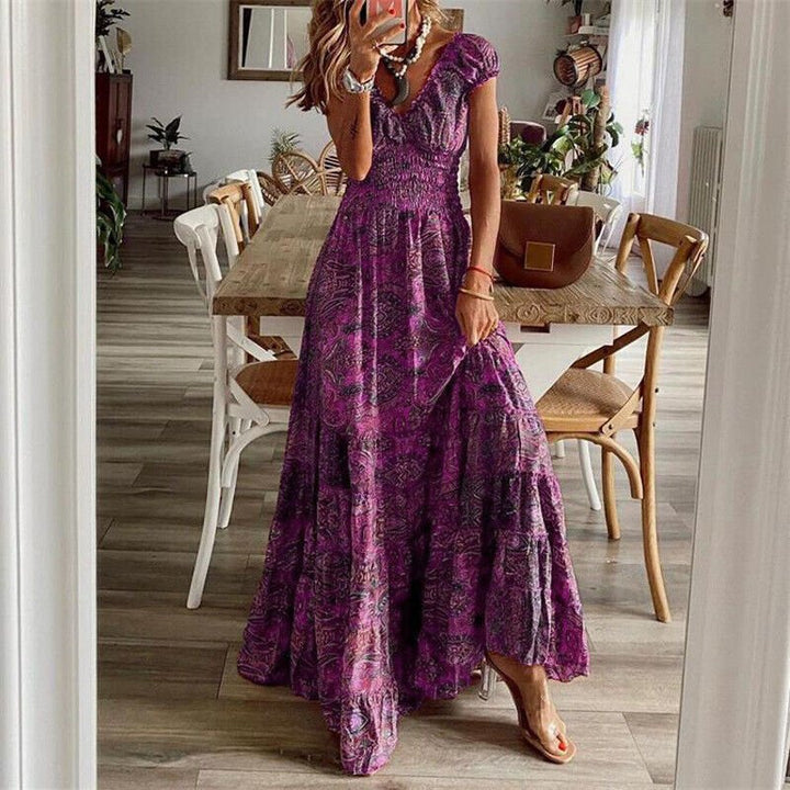 Damen Maxikleid mit Blumenmuster und Stufenrock