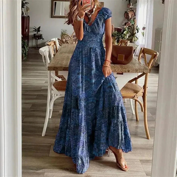 Damen Maxikleid mit Blumenmuster und Stufenrock
