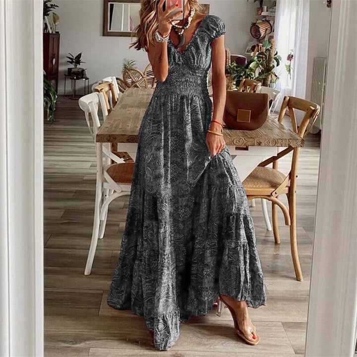 Damen Maxikleid mit Blumenmuster und Stufenrock