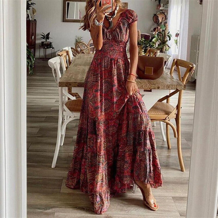 Damen Maxikleid mit Blumenmuster und Stufenrock