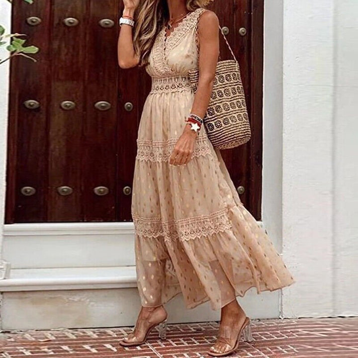Damen Maxikleid mit Stufen und Spitzendetail