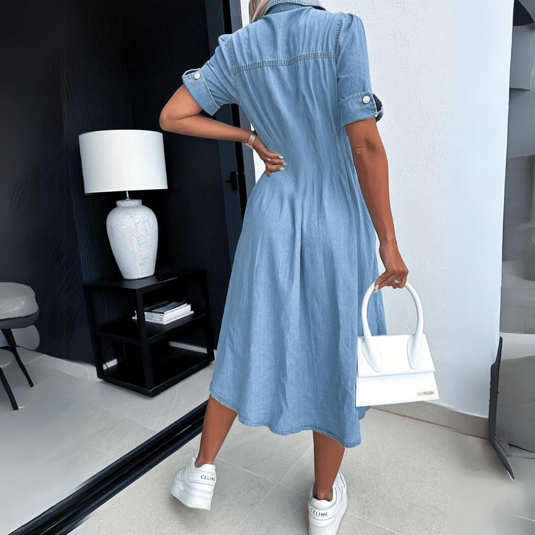 Damen Jeans Midikleid mit Knopfleiste