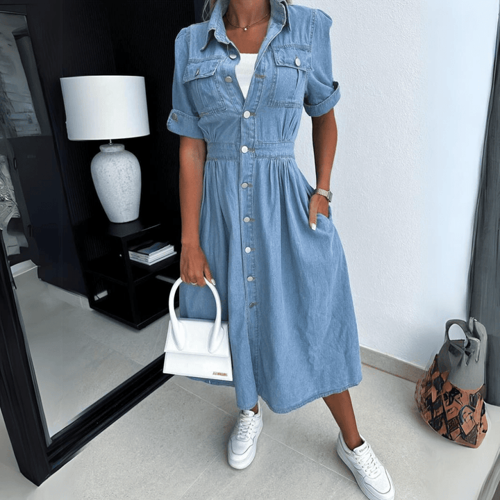 Damen Jeans Midikleid mit Knopfleiste