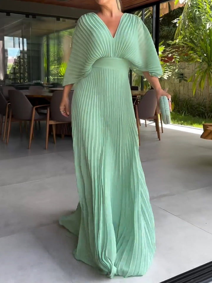 Damen Maxikleid mit Falten und V-Ausschnitt