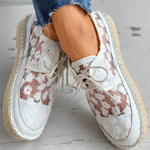 Damen Sneaker mit Transparentem Blumen-Mesh und Schnürung
