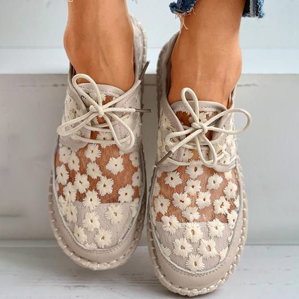 Damen Sneaker mit Transparentem Blumen-Mesh und Schnürung