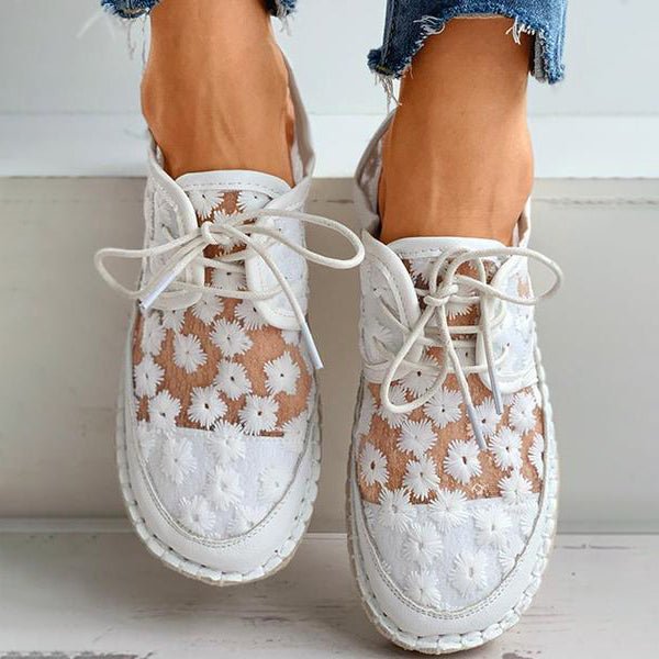 Damen Sneaker mit Transparentem Blumen-Mesh und Schnürung