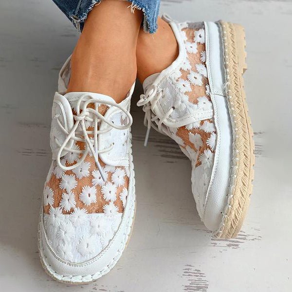 Damen Sneaker mit Transparentem Blumen-Mesh und Schnürung