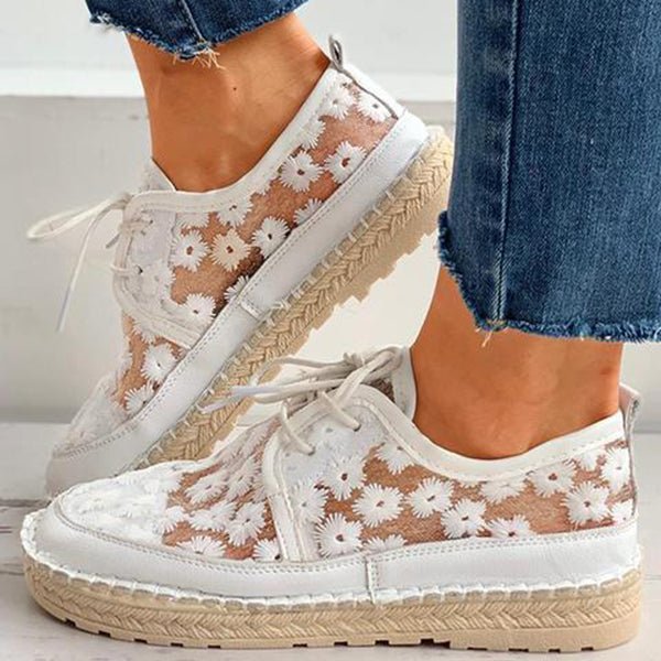 Damen Sneaker mit Transparentem Blumen-Mesh und Schnürung