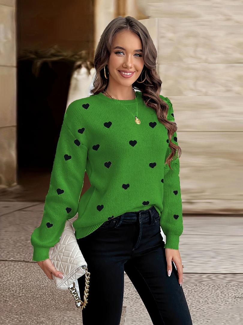 Damen Pullover Mit Herzmuster | Rundhalsausschnitt