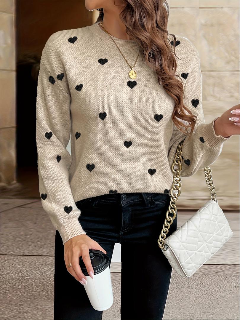 Damen Pullover Mit Herzmuster | Rundhalsausschnitt