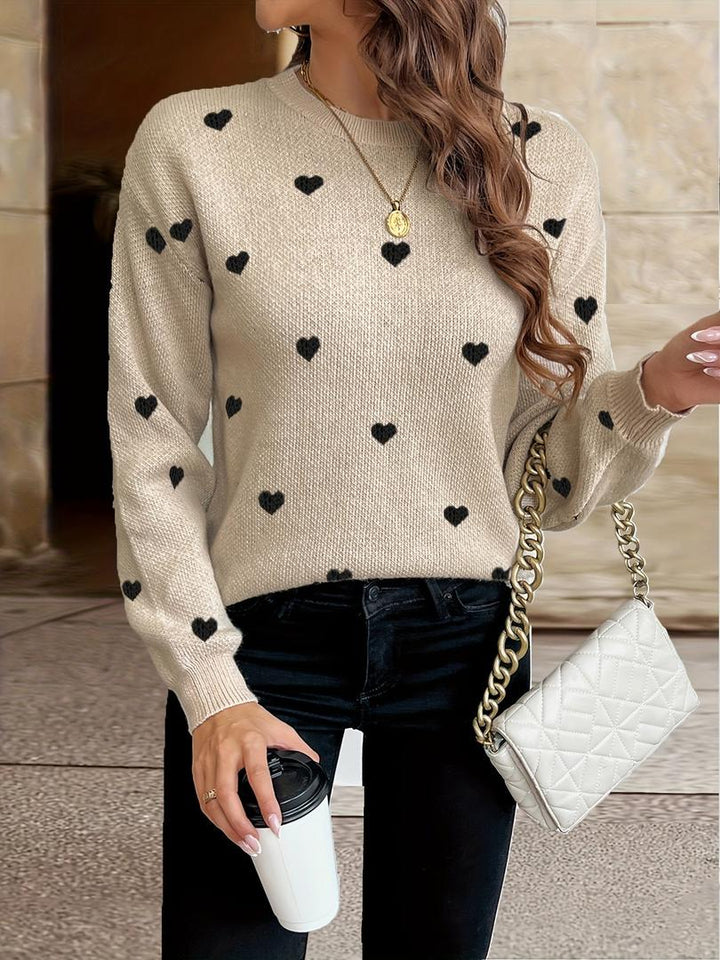 Damen Pullover Mit Herzmuster | Rundhalsausschnitt