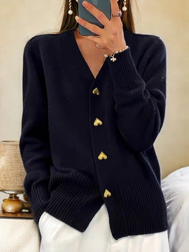 Damen Strickjacke Mit V-Ausschnitt | Mit Herzknöpfen