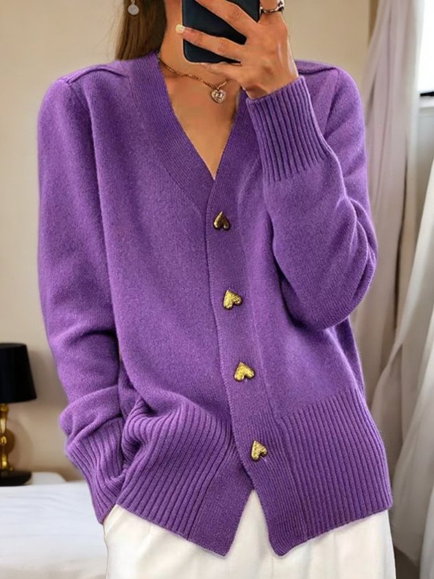 Damen Strickjacke Mit V-Ausschnitt | Mit Herzknöpfen