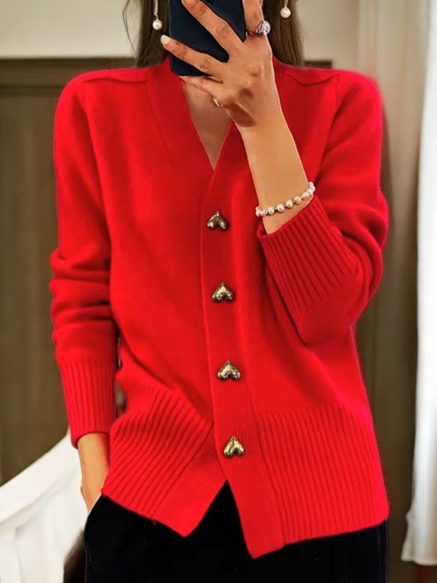 Damen Strickjacke Mit V-Ausschnitt | Mit Herzknöpfen