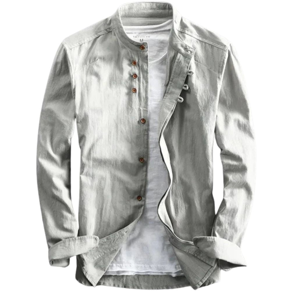 Langärmeliges Button-Down-Hemd mit Mandarinenkragen für Männer