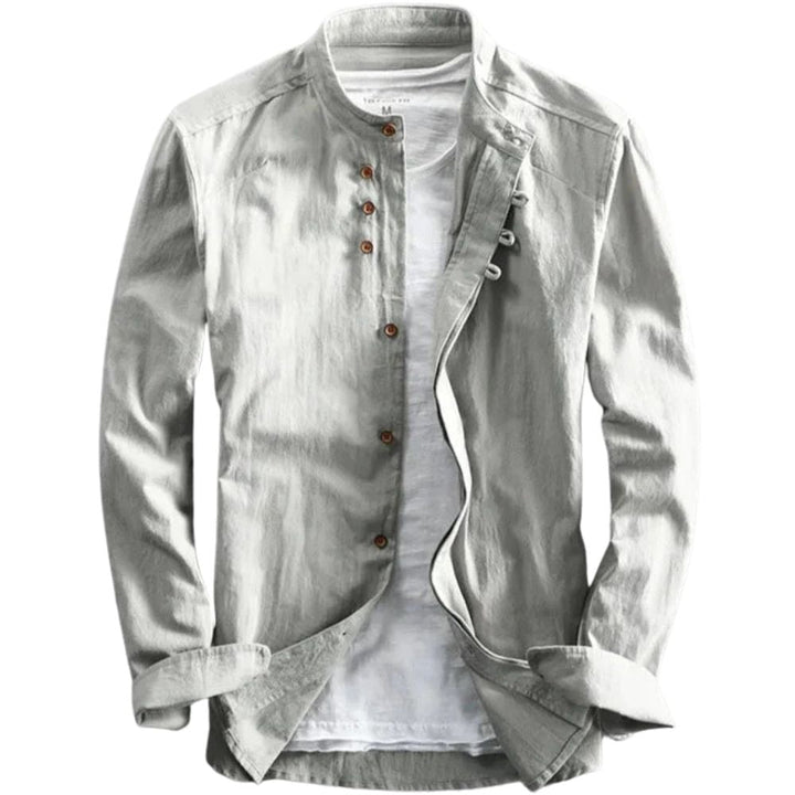 Langärmeliges Button-Down-Hemd mit Mandarinenkragen für Männer