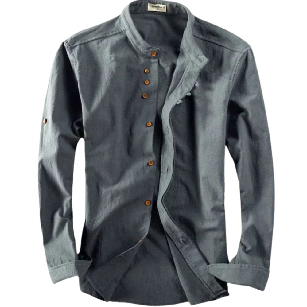 Langärmeliges Button-Down-Hemd mit Mandarinenkragen für Männer