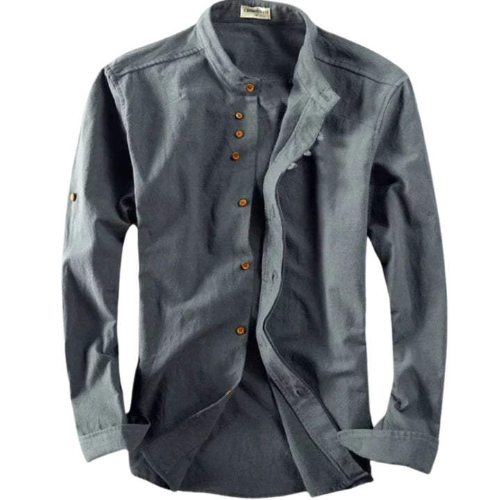 Langärmeliges Button-Down-Hemd mit Mandarinenkragen für Männer
