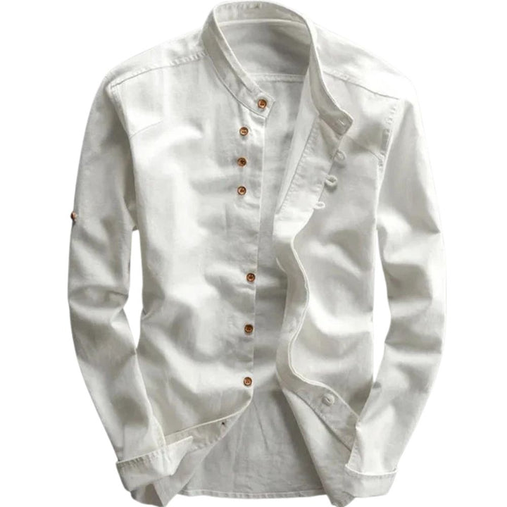 Langärmeliges Button-Down-Hemd mit Mandarinenkragen für Männer