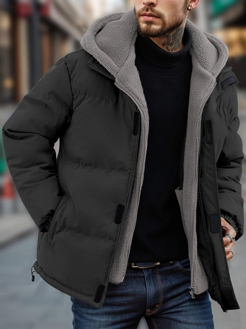 Herren-Fleece-Winterjacke Mit Taschen | Mit Kapuze