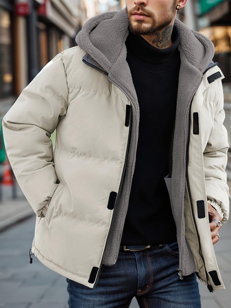Herren-Fleece-Winterjacke Mit Taschen | Mit Kapuze