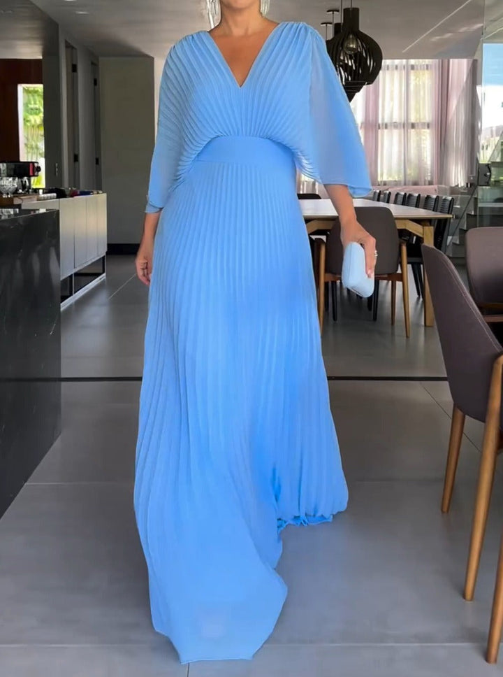 Damen Maxikleid mit Falten und V-Ausschnitt