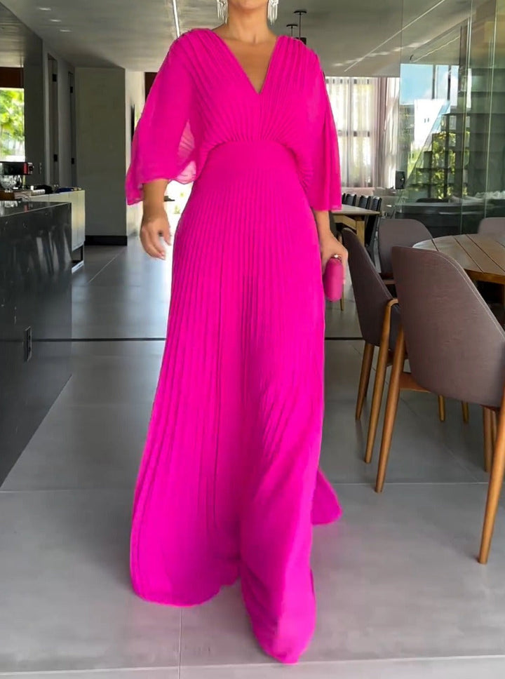 Damen Maxikleid mit Falten und V-Ausschnitt