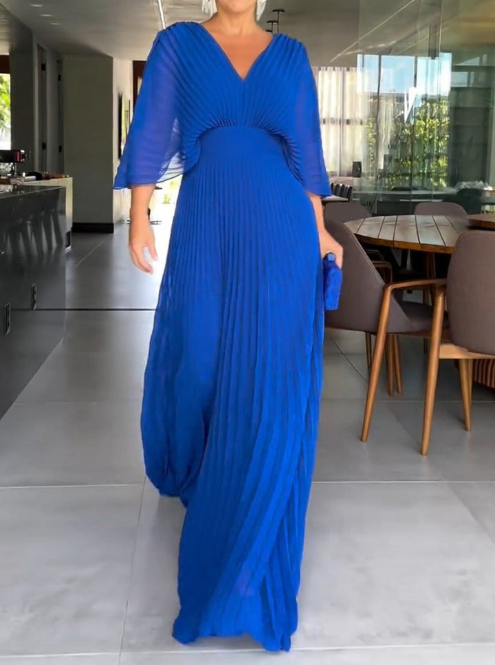 Damen Maxikleid mit Falten und V-Ausschnitt