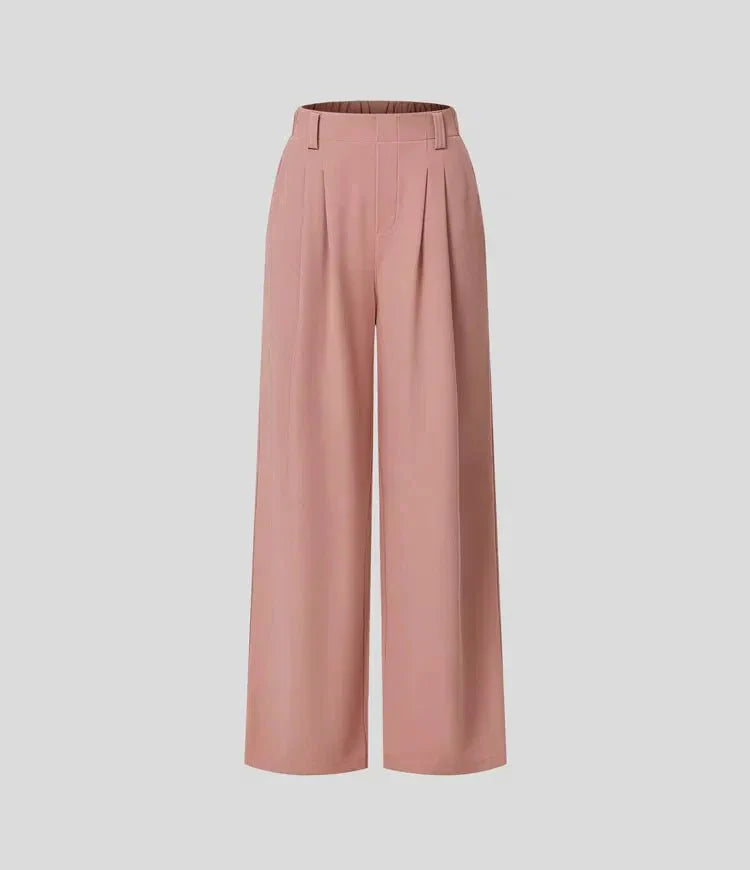Damenhose mit weitem Bein und Falten sowie elastischem Bund