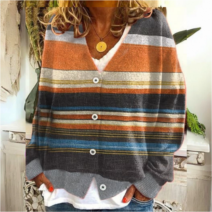 Damen Strickjacke Mit Blumenmuster Und V-Ausschnitt | Mit Knopfleiste