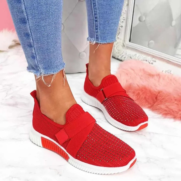 Damen T-Riemen Slip-On Sneaker mit Gummi-Obermaterial