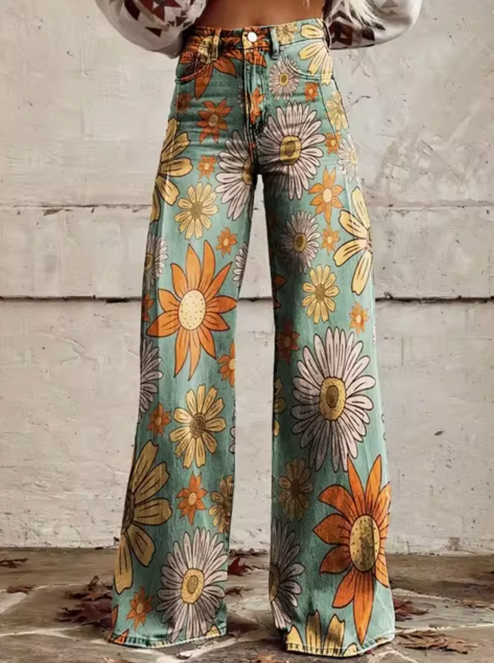 Damen-weite Jeans mit bedrucktem Design