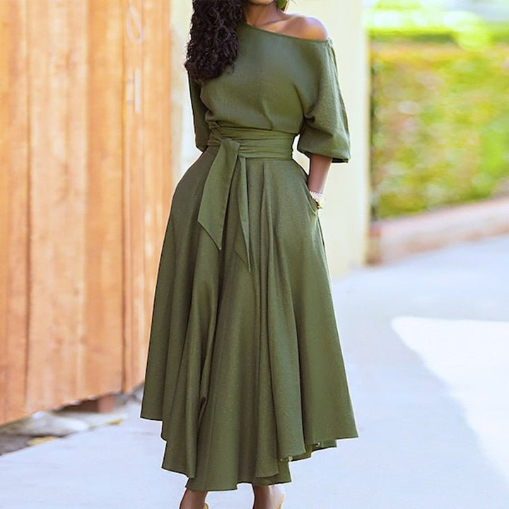 Damen Midikleid mit Taillengürtel