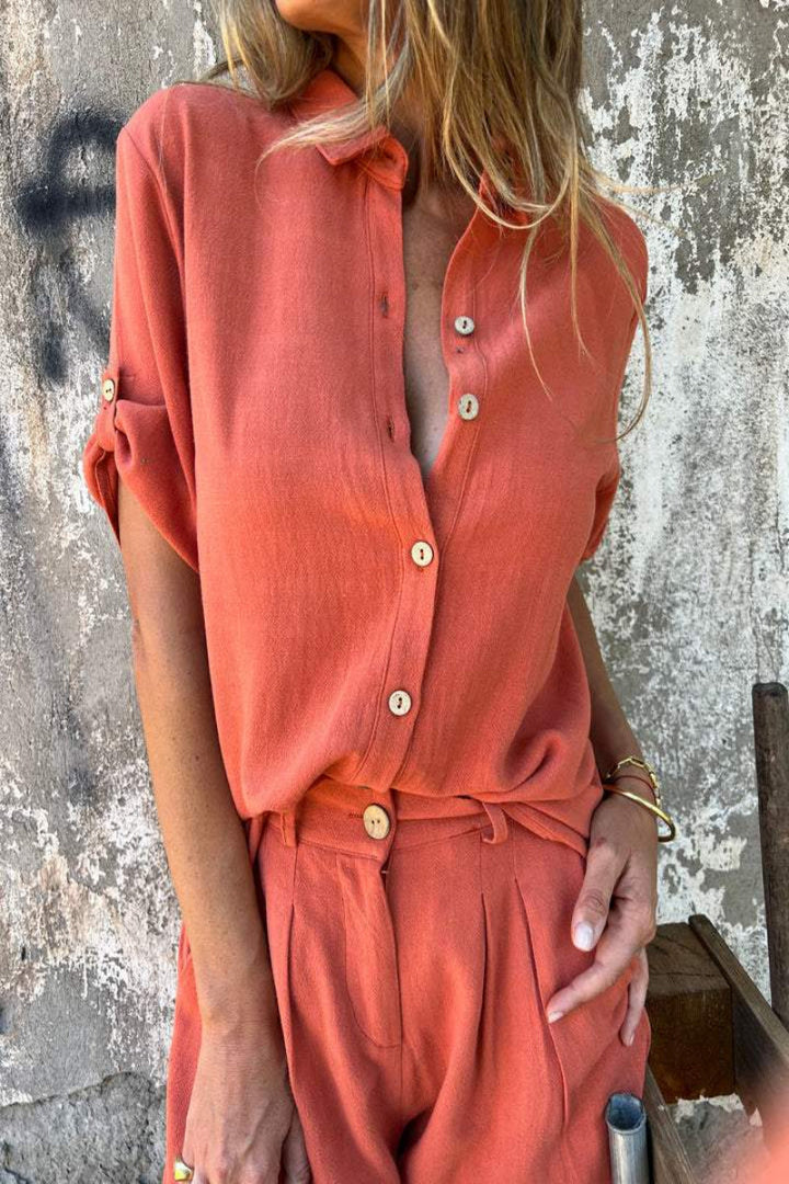 Leinenhemd und Shorts Set für Damen