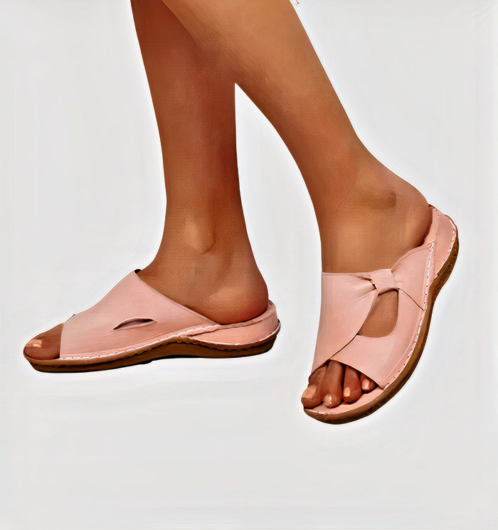 Damen Sommer Vegan Leder-Sandalen mit Offener Zehenpartie und Slip-on